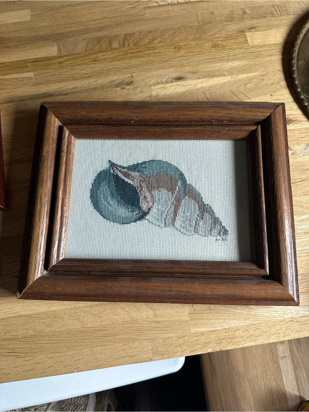Seashell Needlepoint Wall Art - Teal and Brown Framed Home Accent